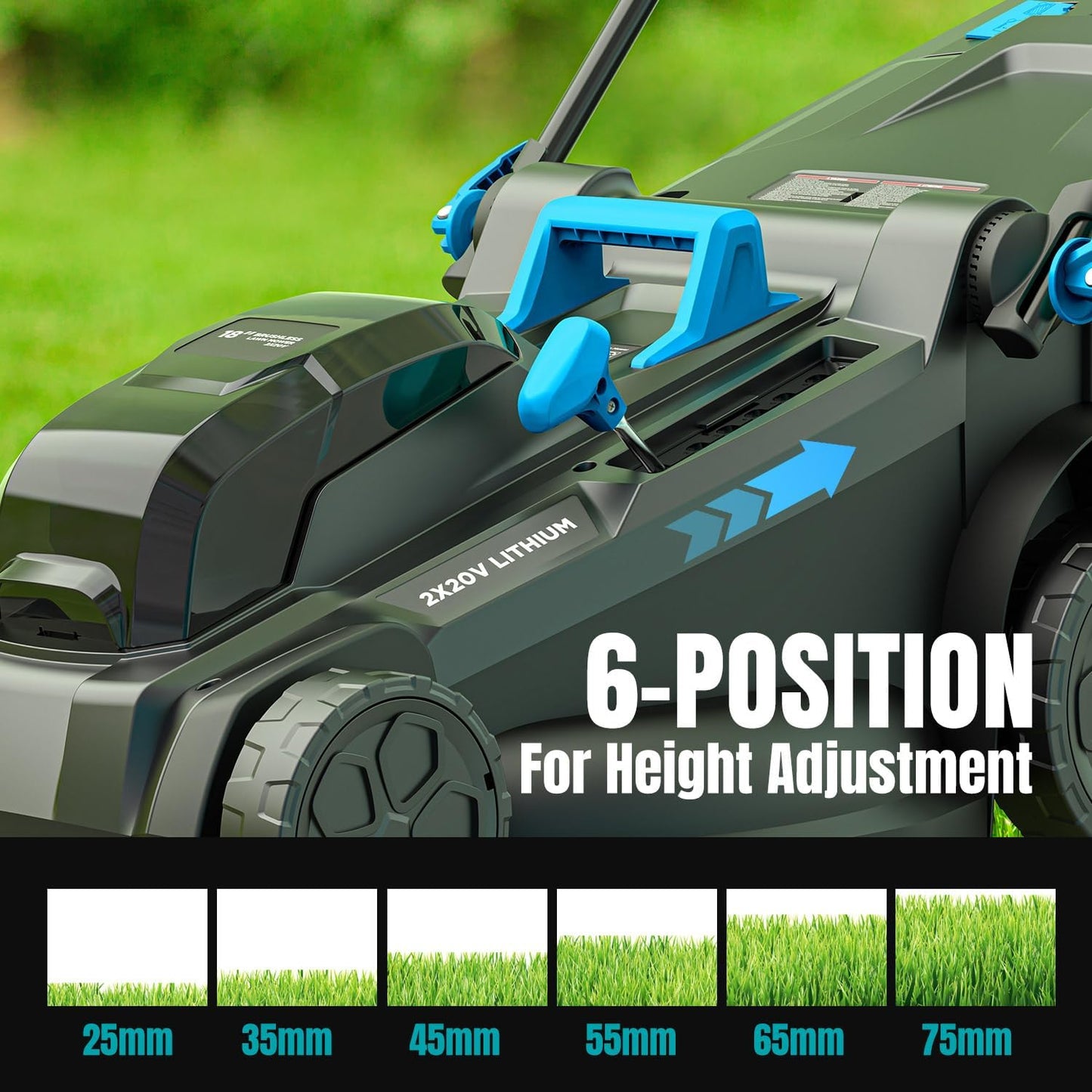 2x20V 18 inch Electric Lawn Mower Cordless, Brushless Push Lawn Mower with 6-Position Cutting Height Adjustment, 2x4.0Ah Battery & Dual Charger Included