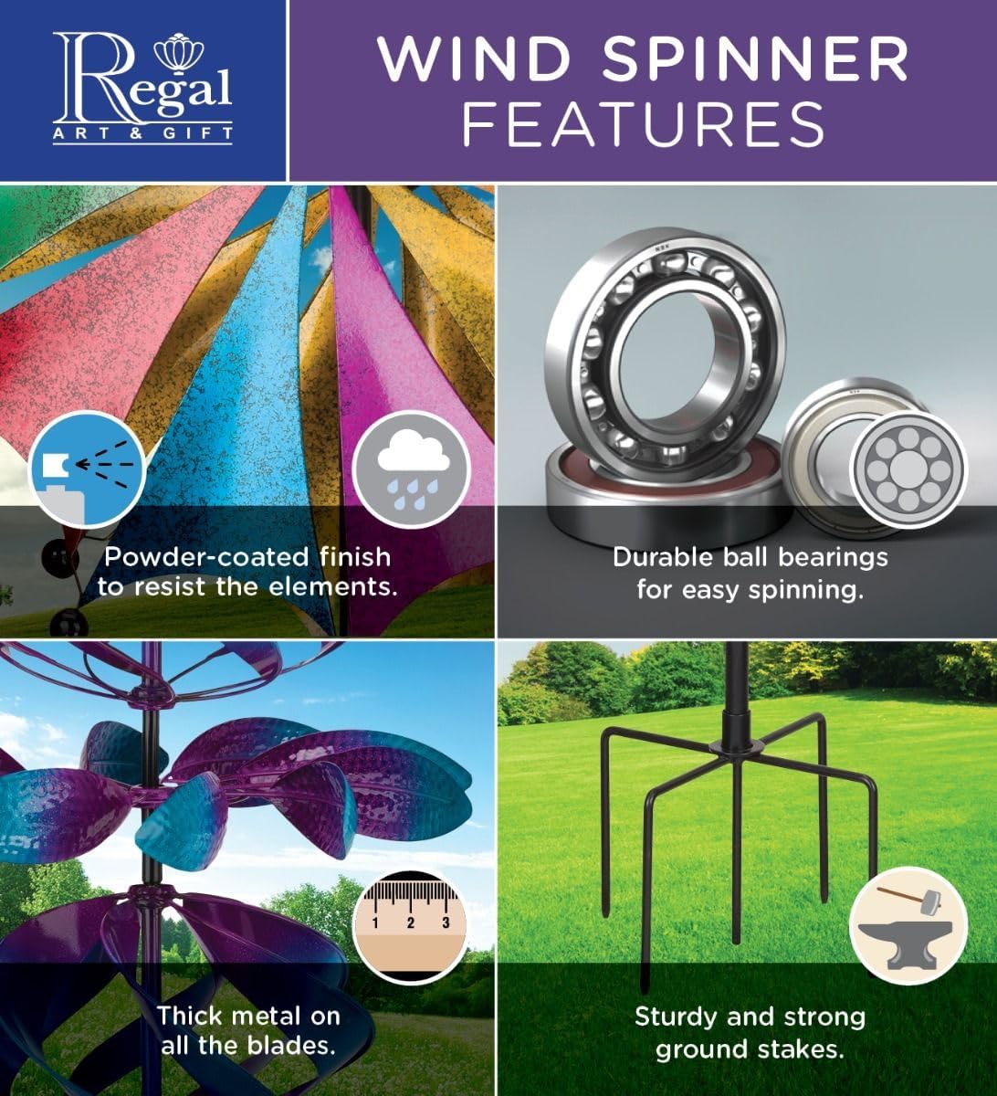 Regal Art & Gift Sunflower Wind Spinner – Metal Yard Decorations Outdoor | Kinetic Garden Spinner for Lawn, Pathway, or Flower Bed | Weather-Resistant Outdoor Sculpture - 26 Inch