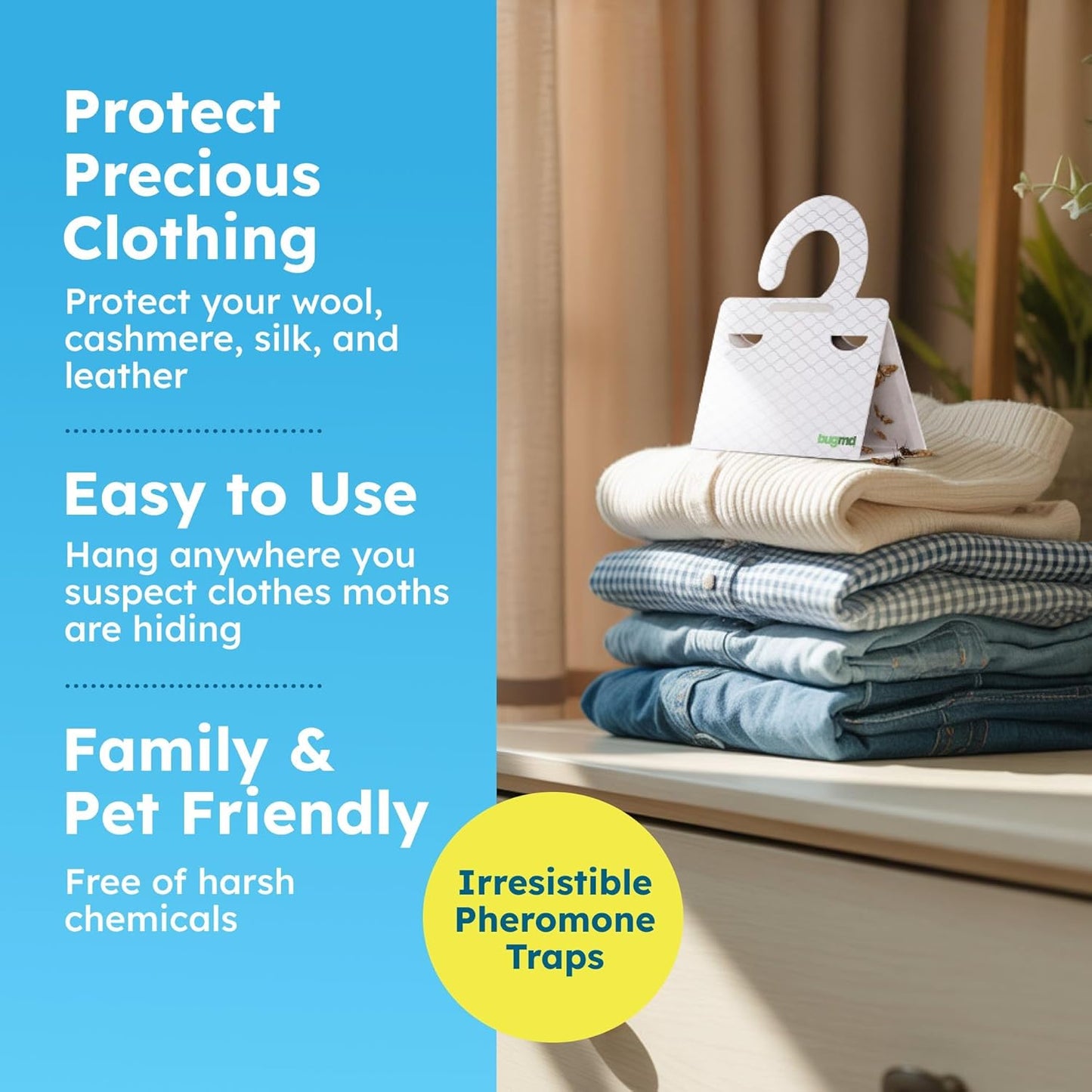Clothes & Pantry Moth Traps (18 Count) – Sticky Glue Pheromone-Based Repellent for Closets, Cabinets & Wardrobes – Non-Toxic - White