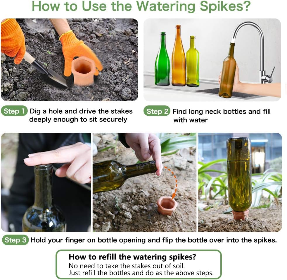 REMIAWY Plant Watering Spikes, Plant Vacation Waterer Wine Bottle Watering Stakes Terracotta Devices Slow Release Self Spikes for Indoor Outdoor