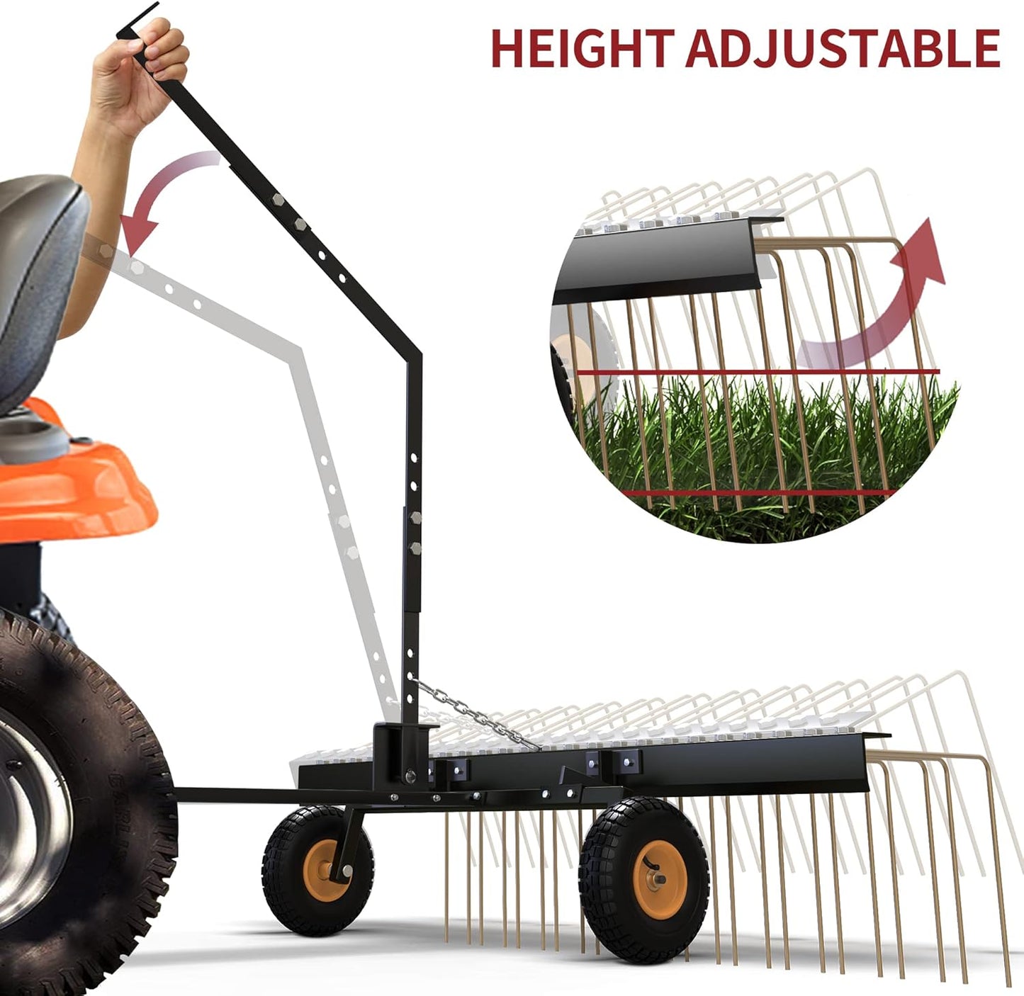 YITAMOTOR 60" Tow Behind Steel Pine Straw Rake Durable Corrosion Resistant Lawn Rake