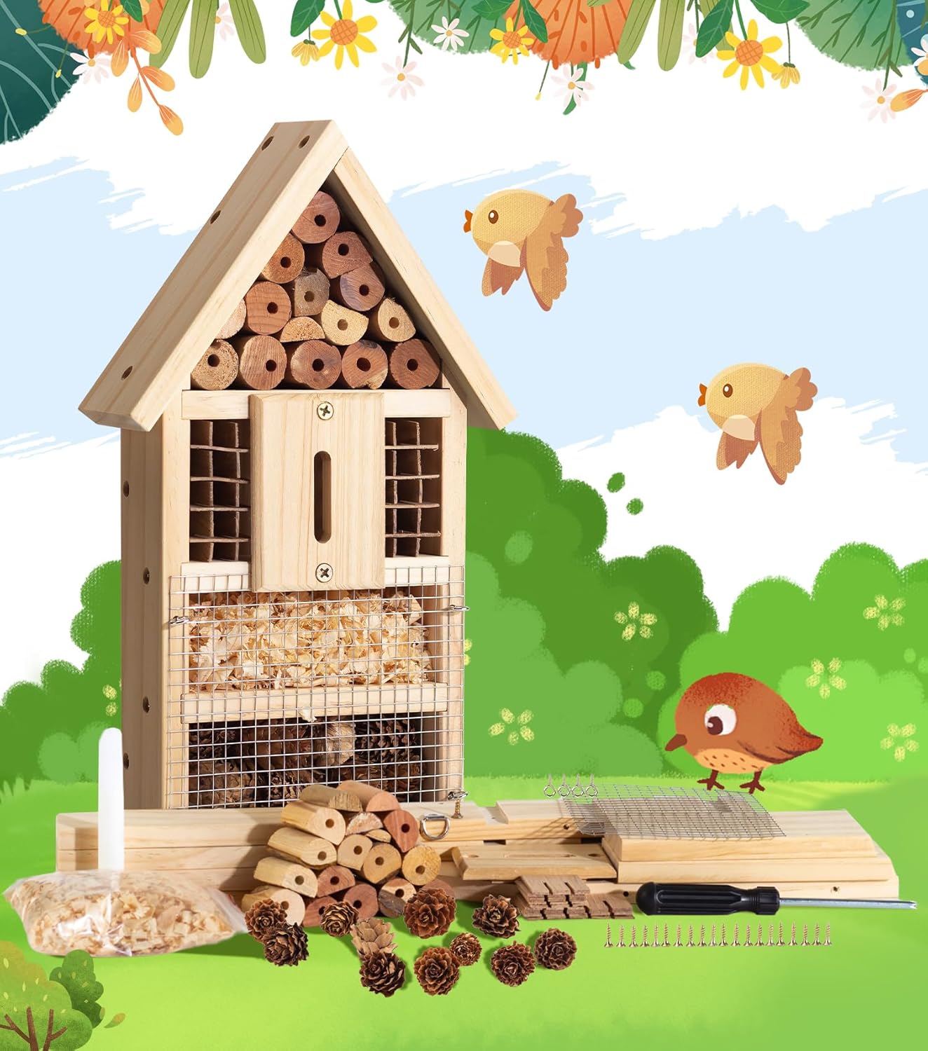 2 PK Large Cedar Wood Insect House Kit for DIY Project Backyard Insect House, Bee House, Nesting Habitat Shelters, Garden Shelter for Bees, Butterflies, Bugs