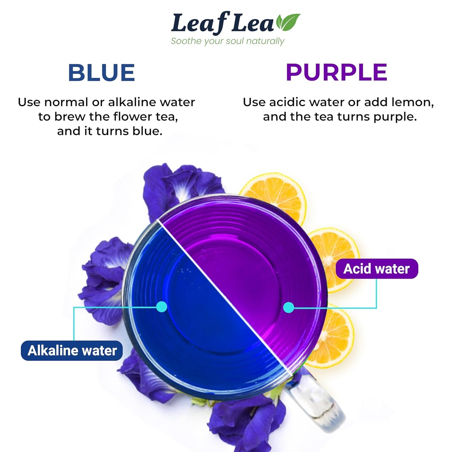 LeafLea 80 Butterfly Pea Flower Tea Bags, Natural Herbal Tea for Blue and Purple Drinks, Mocktails, and Food Coloring, Caffeine-Free, Sugar-Free, Non-GMO, Pack of 2