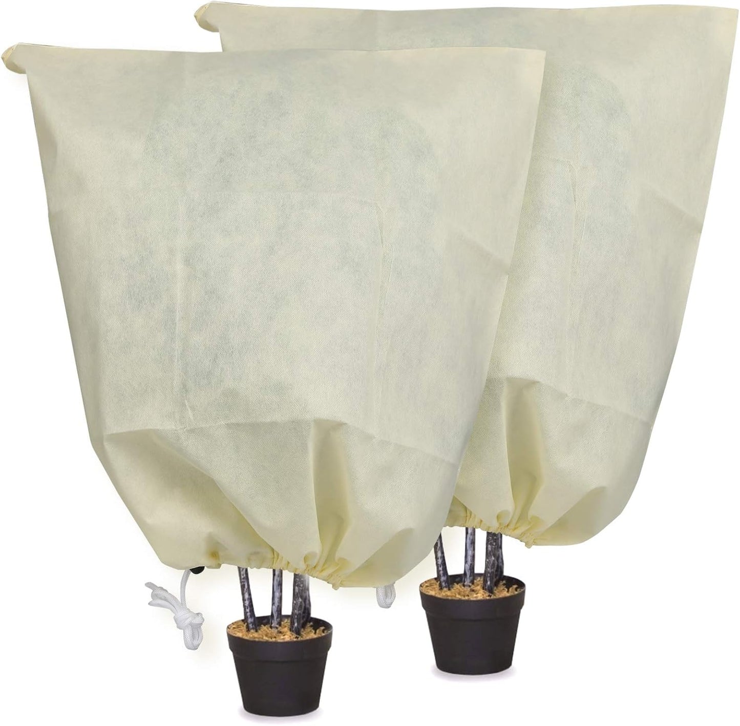 MIXC Plant Covers Freeze Protection, 31.4''×39.3'' Winter Cold Weather Frost Blankets Shrub Jacket with Drawstring Reusable Frost Protection Cloth for Outdoor Plants Fruit Tree Potted (2 Pack)