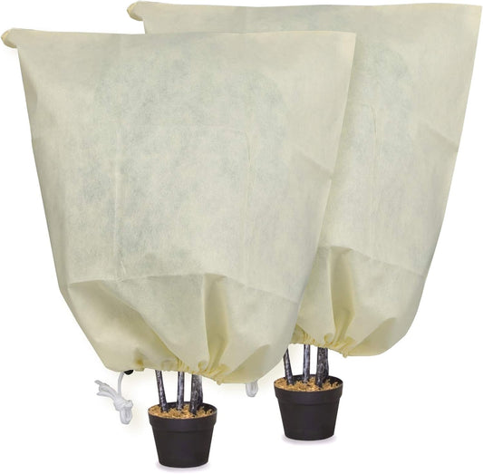 MIXC Plant Covers Freeze Protection, 31.4''×39.3'' Winter Cold Weather Frost Blankets Shrub Jacket with Drawstring Reusable Frost Protection Cloth for Outdoor Plants Fruit Tree Potted (2 Pack)