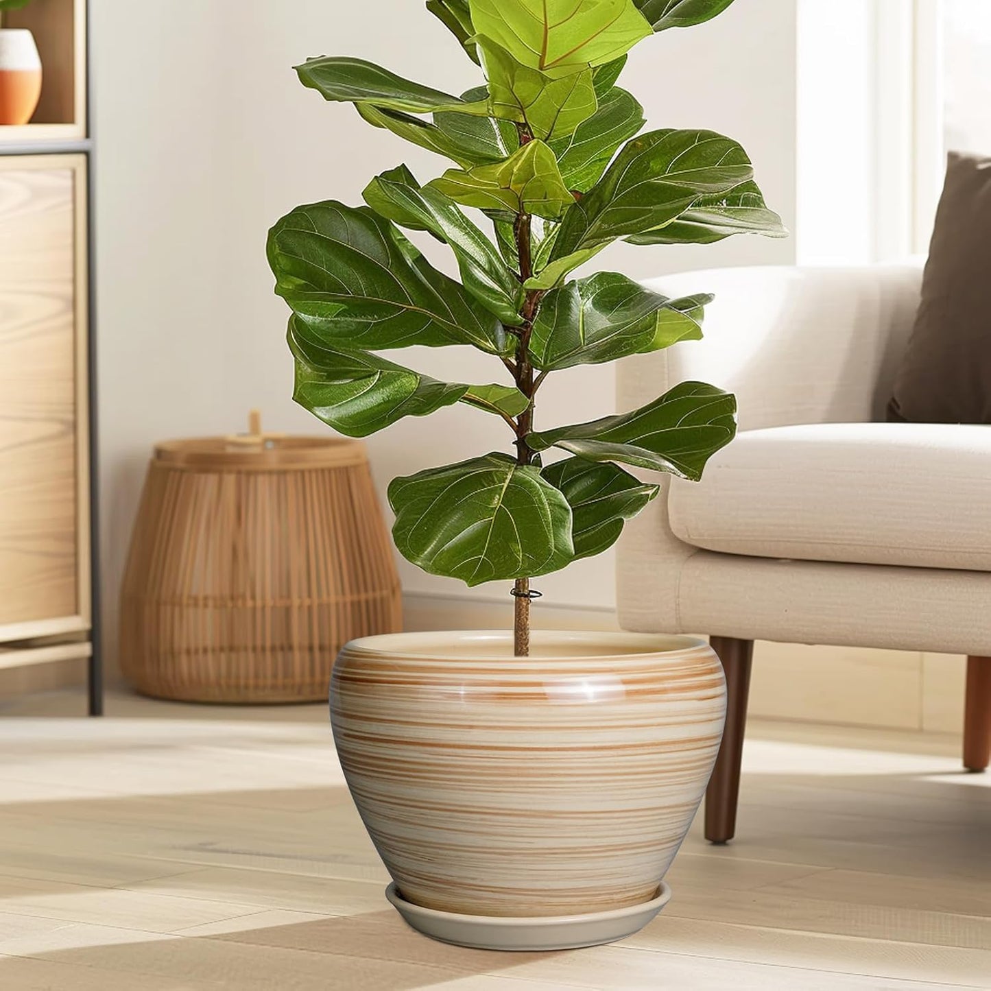 Ceramic Pot for Plant 10 Inch - Planter for Outdoor Plants Indoor Plant Pot with Drainage Hole Large Planter Round Flower Pot for House Patio Garden Yellow