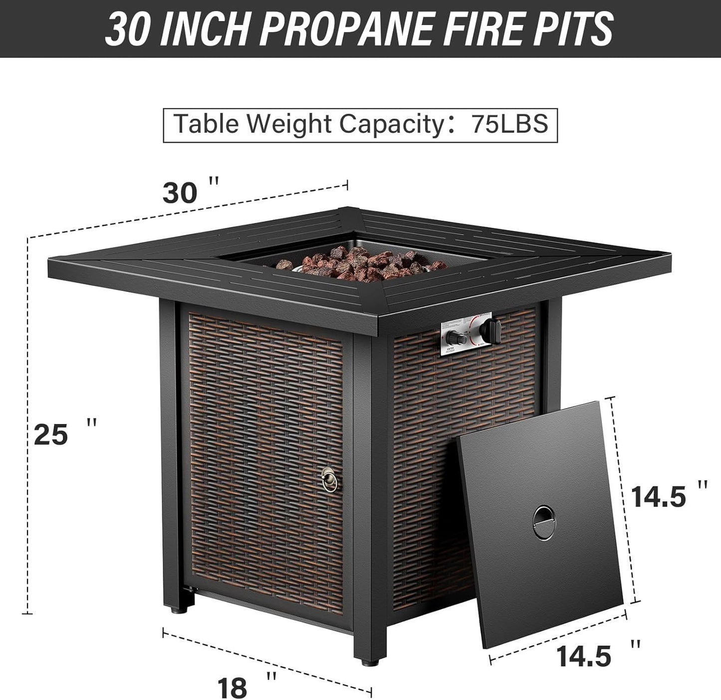 7-Piece Modern Gray Wicker Patio Conversation Set - 4 Swivel Glider Chairs & 50,000 BTU Propane Fire Table