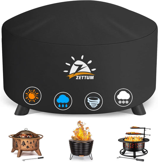 Fire Pit Cover Round 36 Inch - Outdoor Firepit Cover Heavy Duty & Waterproof, 600D Patio Fire Table Cover Gas Fire Pit Accessories Fade & Weather Resistant - 36 x 36 x 20 Inch
