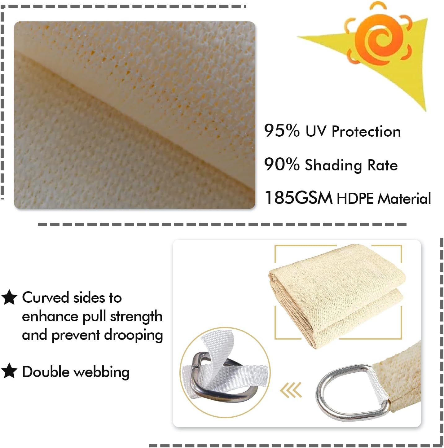 KANAGAWA 6'X16' Cream Custom Size Sun Shade Sail Rectangle UV Block Canopy Cover for Patio Backyard Lawn Garden Outdoor (Customized Available)