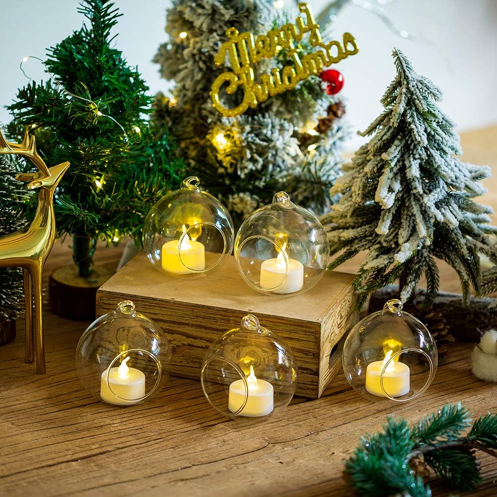 12 Pcs 3.15"/ 8cm Hanging Glass Tealight Holder Globe Plant Terrariums Glass Orbs Air Plants Tea Light Candle Holders Home Decor Indoor Outdoor Garden DIY Gifts (9 Pcs + 3 Pcs)