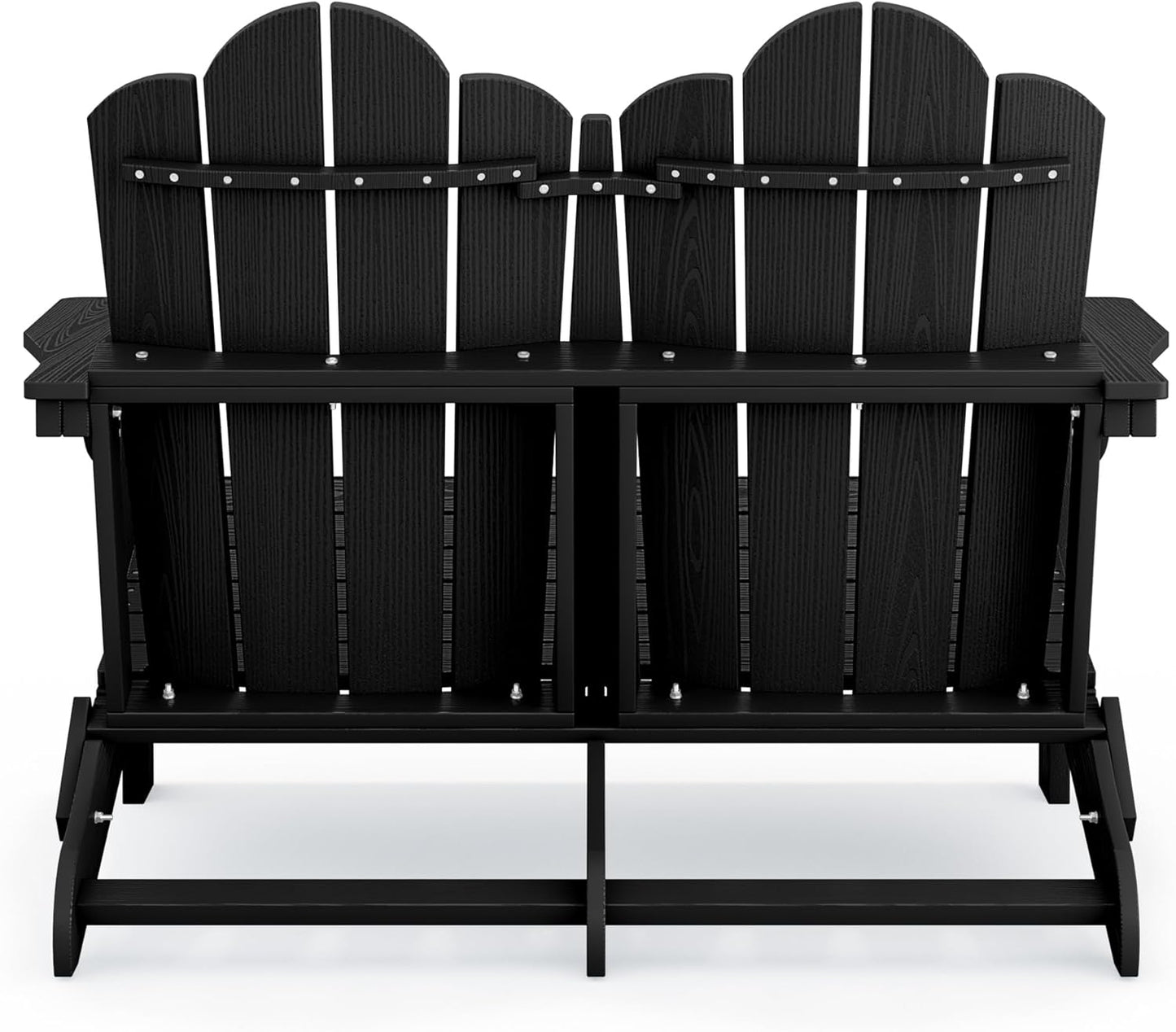 SERWALL Folding Adirondack Bench, HDPE All-Weather Adirondack Loveseat, 660 lbs Capacity, Foldable Outdoor Patio Bench for Deck, Lawn, Garden, Black