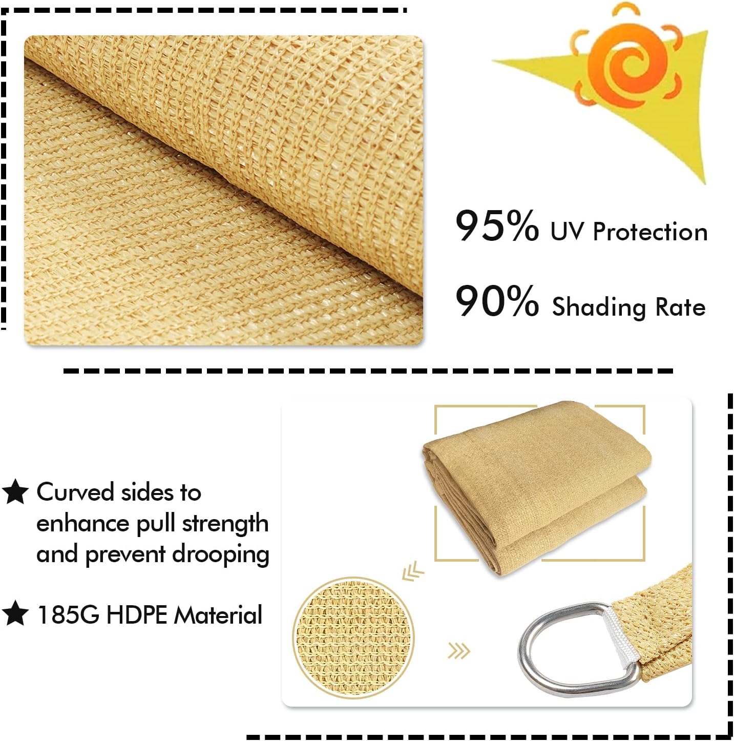 KANAGAWA 6'X22' Sand Custom Size Sun Shade Sail Rectangle UV Block Canopy Cover for Patio Backyard Lawn Garden Outdoor (Customized Available)