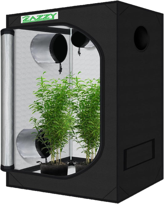 zazzy Indoor Grow Tent, 36"x60"x78" Mylar Hydroponic Plant Growing Tent with Observation Window and Waterproof Floor Tray for Plants Indoor