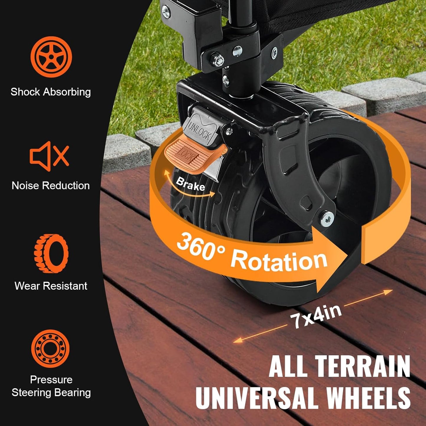 VEVOR 220L/350lbs Collapsible Folding Wagon, Heavy Duty Beach Cart Foldable with Big Wheels, Outdoor Utility Wagon All Terrain Wagon for Groceries Camping