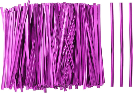 HARFINGTON 800pcs Bag Twist Ties 4" Reusable Plastic Metallic Twist Ties Wire Cable Ties for Party Bread Candy Cake, Pink