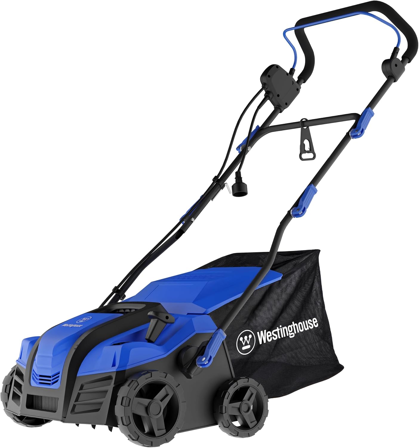 Westinghouse 16-Inch 15 Amp 2-in-1 Corded Electric Dethatcher and Aerator with 14.5 Gallon Thatch Collection Bag, 5-Position Depth Adjustment and 3-Position Angle Settings