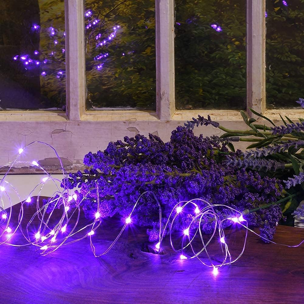 2 Pack Solar Powered Fairy String Lights Outdoor Waterproof 8 Modes Twinkle Christmas Decorations Lights, Each 33ft-100LED, 40ft-120LED, 66ft-200LED, 80ft-240LED, (Purple, 66)