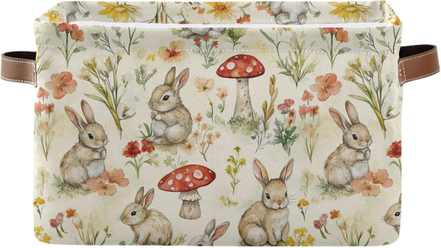 Easter Mushroom Rabbit Rectangular Storage Basket Organizer Bin Shelf Baskets For Clothes Gifts For Home Office Dorm