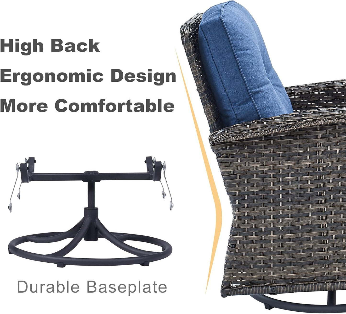 HUMMUH Patio Furniture 7-Piece PE Wicker Outdoor Conversation Set,All-Weather Rattan Swivel Chairs with Ottomans Glider Loveseat for Backyard,Poolside,Deck