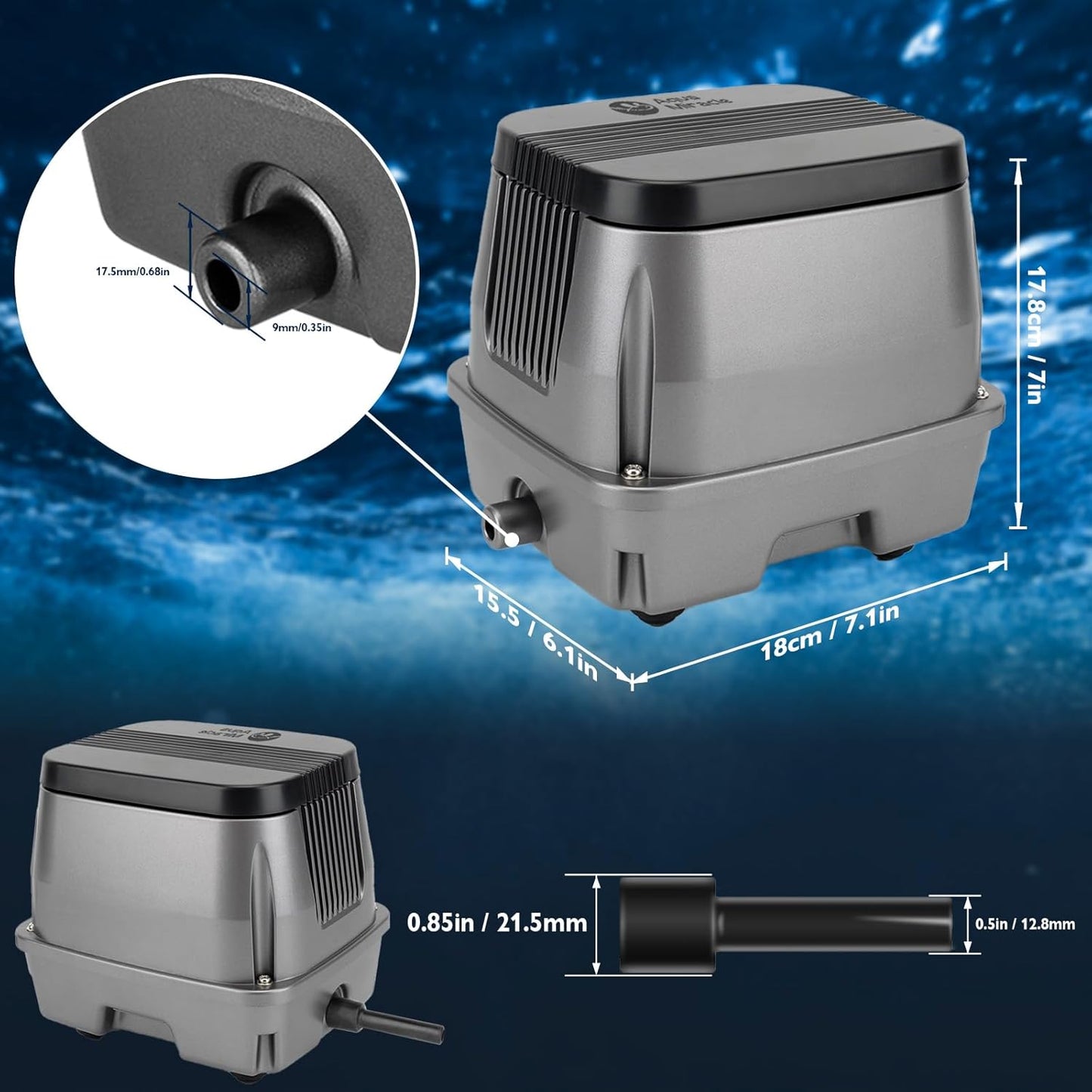 AquaMiracle Koi Pond Aerator Pond Air Pump for Outdoor Ponds 5000-10000 Gallons, All-in-One Aeration Kit with Self-Sinking Airline Flow Control Rubber Air Diffuser