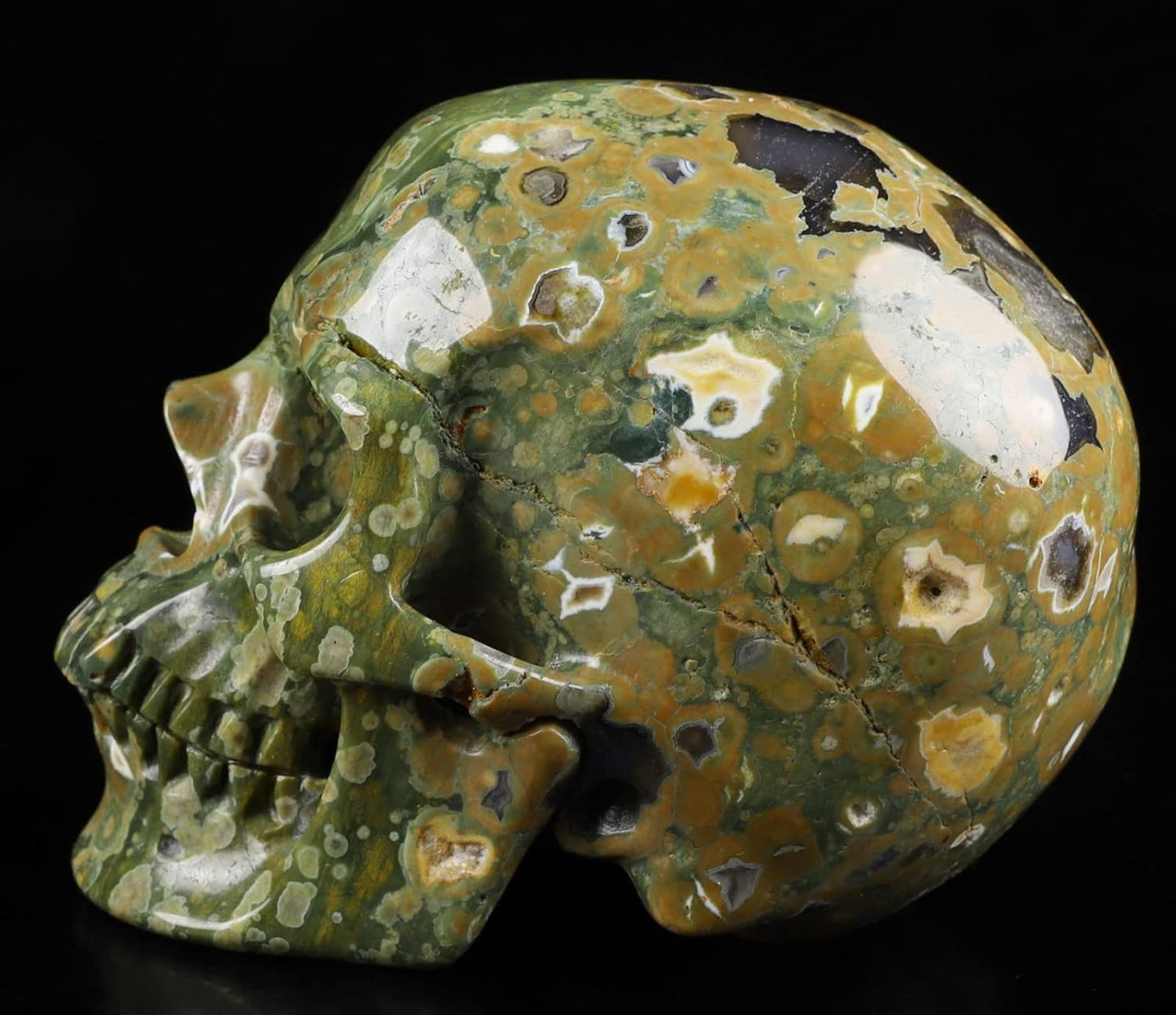 Skullis 5.0” Rainforest Jasper Hand Carved Crystal Skull, Super Realistic, Crystal Healing, Hand Carved Gemstone Fine Art Sculpture, Reiki Healing Stone Statue.377 Z8