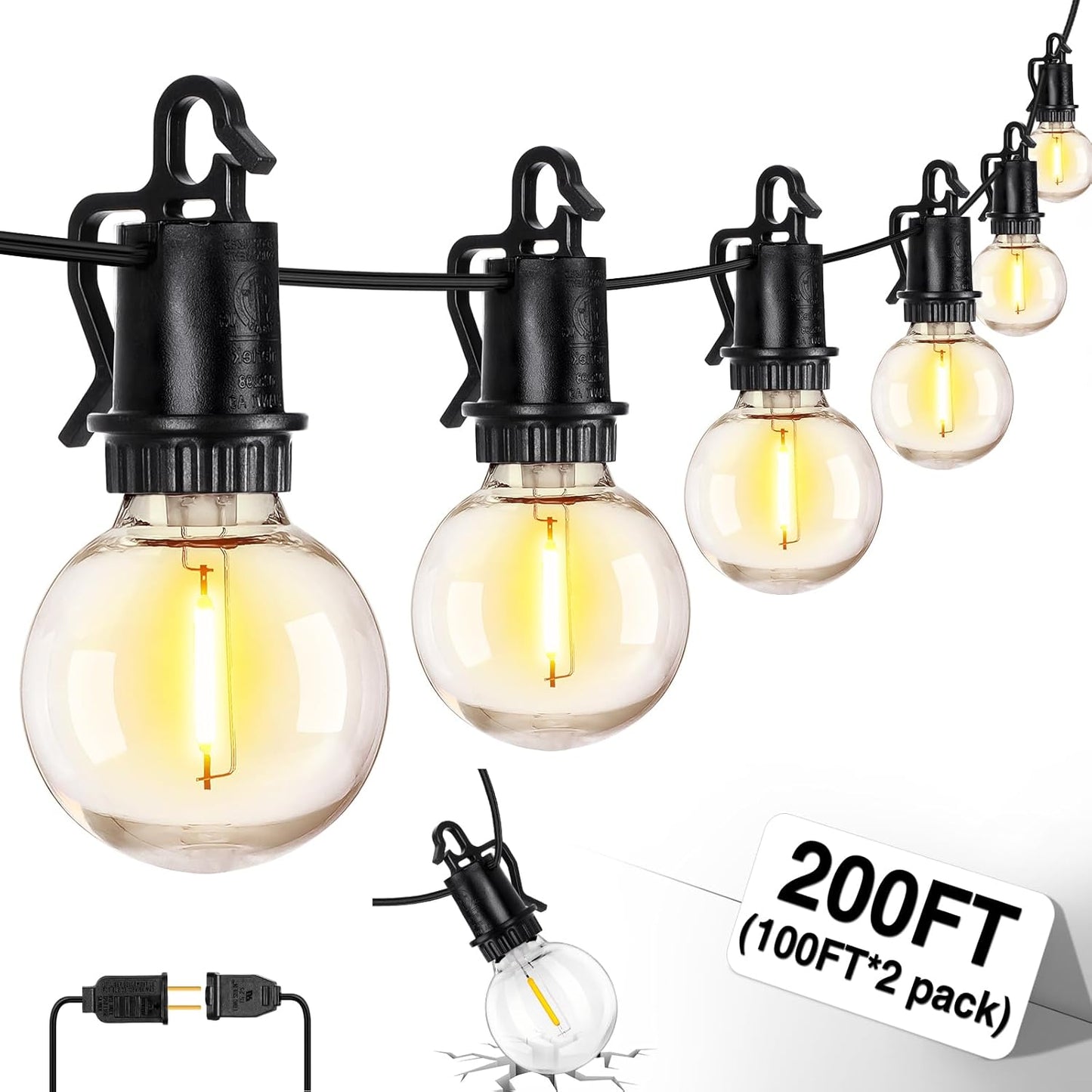 ZJOJO 200FT Outdoor String Lights, G40 Globe Outdoor Lights with 60 Shatterproof LED Bulbs 2700K, IP65 Waterproof Patio Light String Lights for Outside Backyard Porch Party
