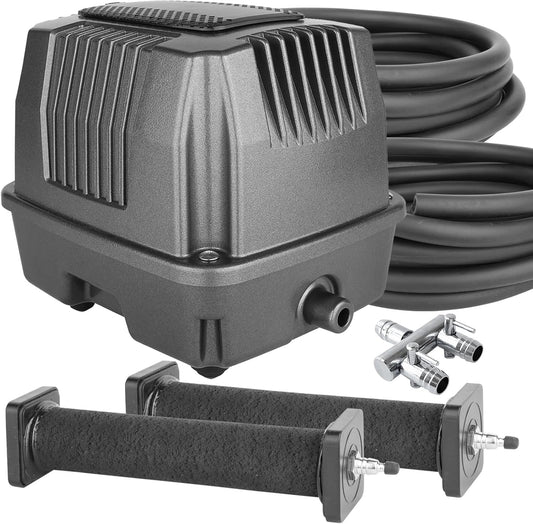 AquaMiracle Koi Pond Aerator Pond Air Pump with Self-Sinking Airline Rubber Air Diffuser, Air Flow Control Pond Deicer All-in-One Pond Aeration Kit for Outdoor Pond 10,000-15,000 Gallons