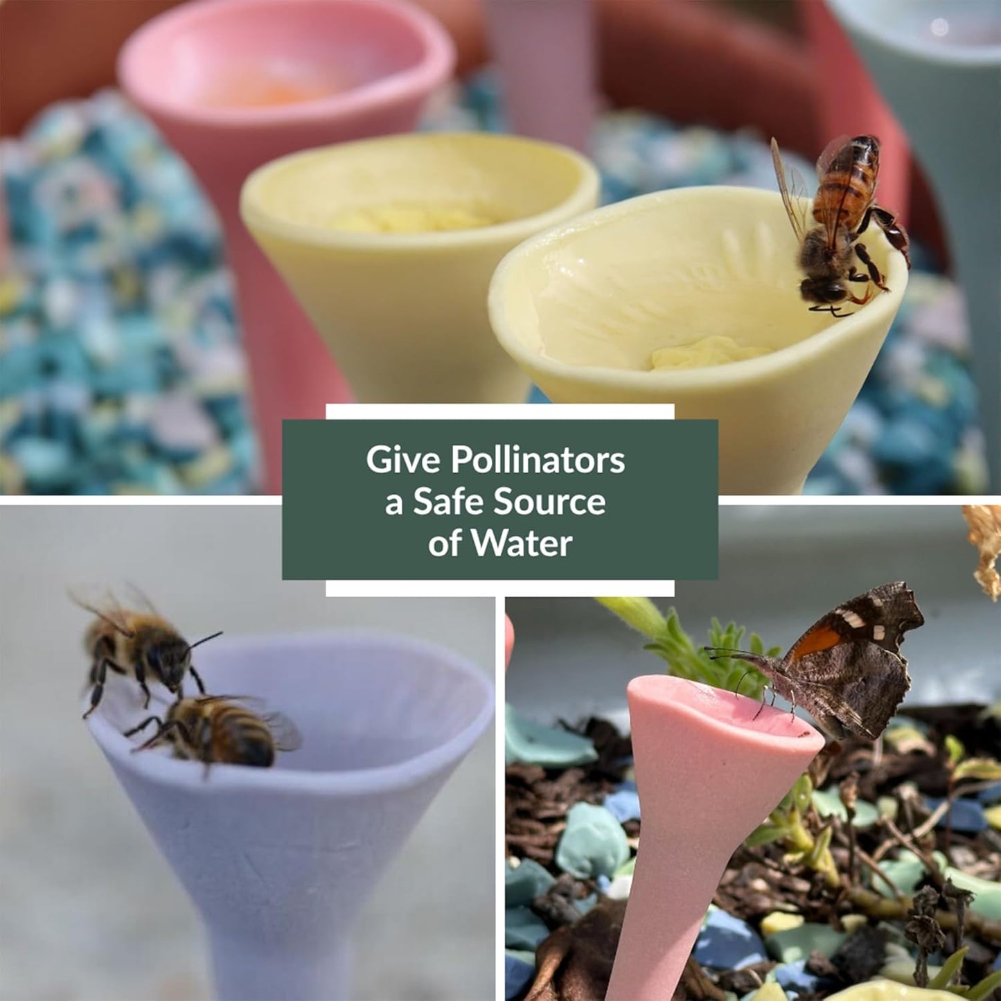 5 Pack, Bee Watering Station, 100% Handmade from Porcelain, Bee and Butterfly Feeder for Garden, Outdoor Feeder for Thirsty Pollinators, Plastic Free, Pollinator Attracting Glaze (5, Agave)