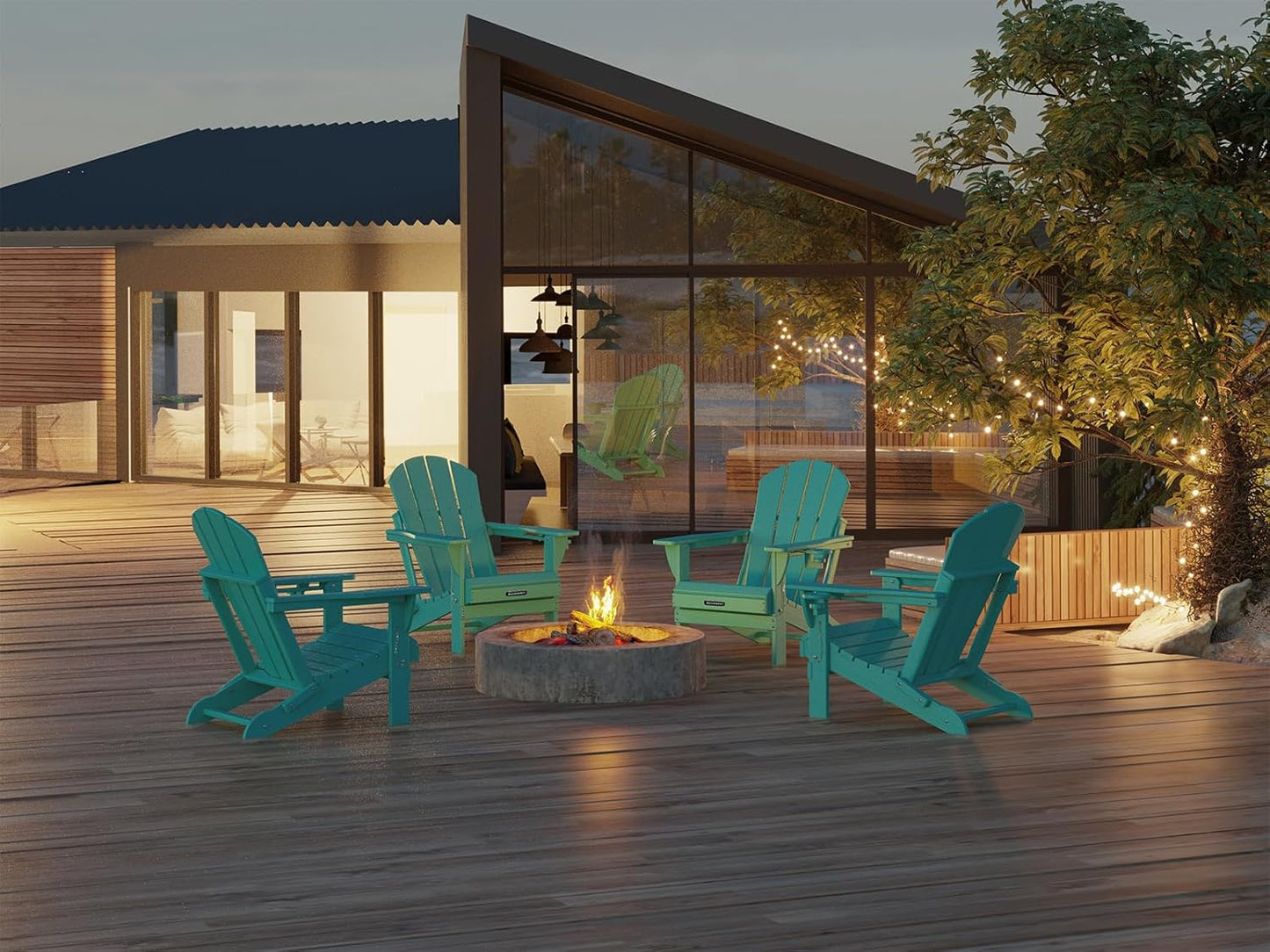 MUCHENGHY Folding Adirondack Chairs, Patio Chairs, Lawn Chairs, Outdoor Chair, Adirondack Chair Plastic, Fire Pit Chairs, Weather Resistant with Cup Holder for Deck, Backyard, Garden(Lake Blue)