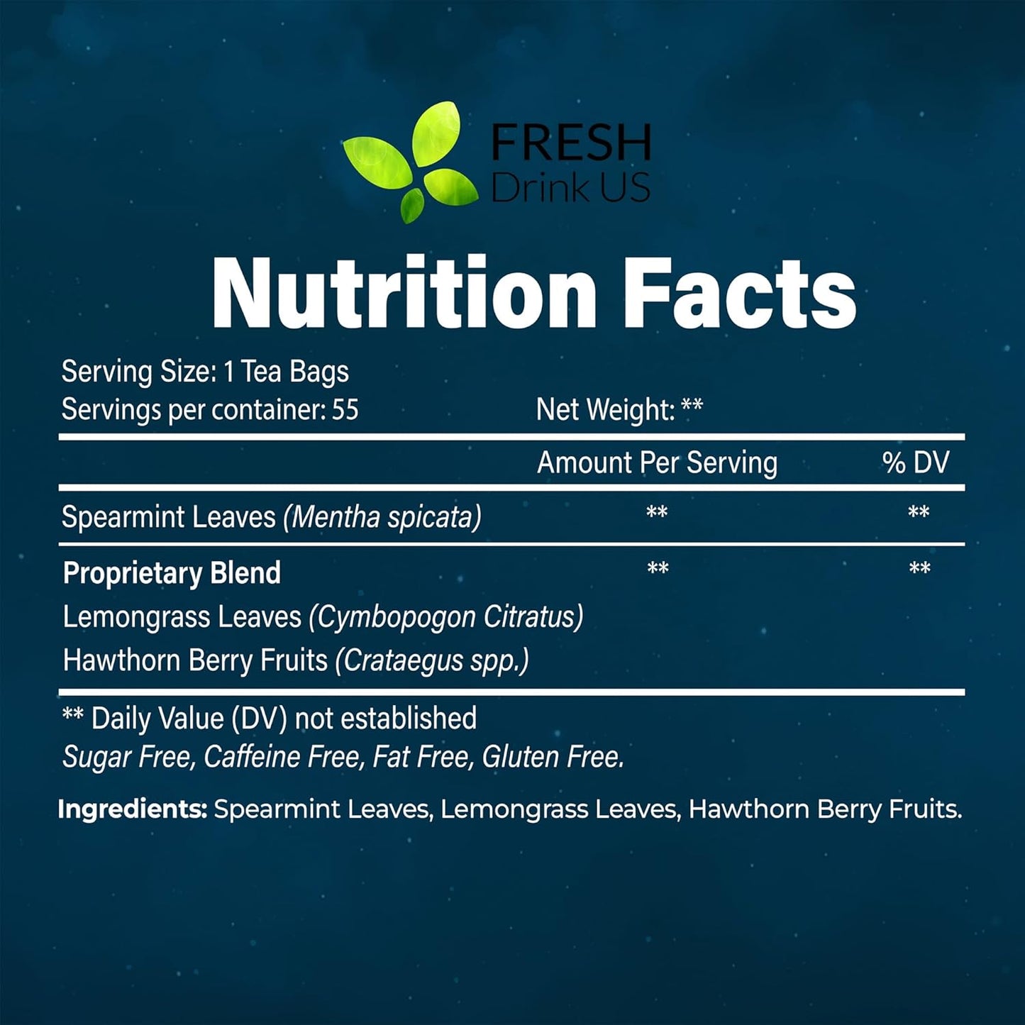 FreshDrinkUS, Premium 75 Tea Bags Better Sleep Herbal Tea | Special Herbal Sleep Tea, Caffeine-Free Loose Leaf Blend with Spearmint Leaves, Lemongrass Leaves, and Hawthorn Berry – Naturally Refreshing and Aromatic.