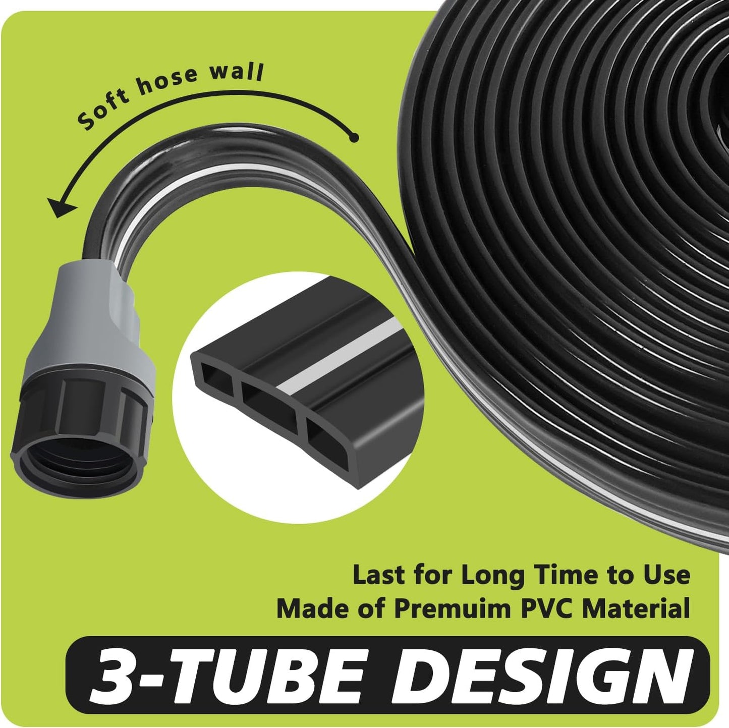 Sprinkler Flat Soaker Hose 50 ft (25 ft 2-pack) with Garden Staples and Splitters, PVC Drip Line Irrigation Hose for Lawn, Garden Beds