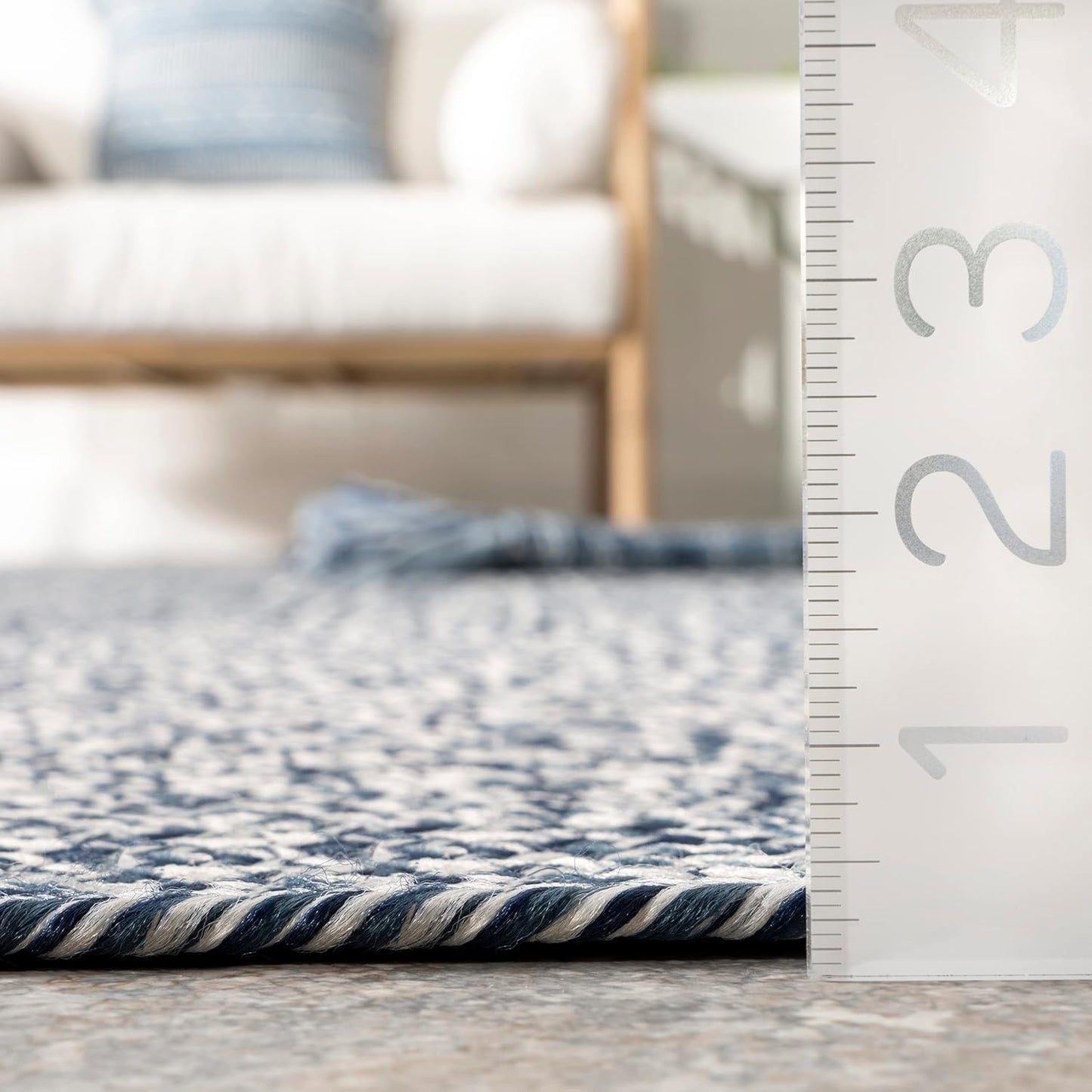 nuLOOM 8' Round Solid Hand Braided Indoor/Outdoor Area Rug, Pet-Friendly, High Traffic, Weather Resistant, for Patio, Balcony, Bedroom, Living, Dining Room, Wynn Navy