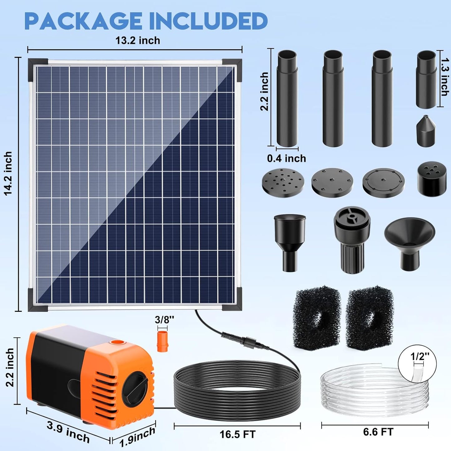 Antfraer Solar Pond Pump, 25W Solar Water Pump with 410GPH Adjustable Flow, Solar Fountain Pump 6.6FT Tubing/16.5FT Cord for Garden, Fish Ponds, Waterfall, Fountain Water Features