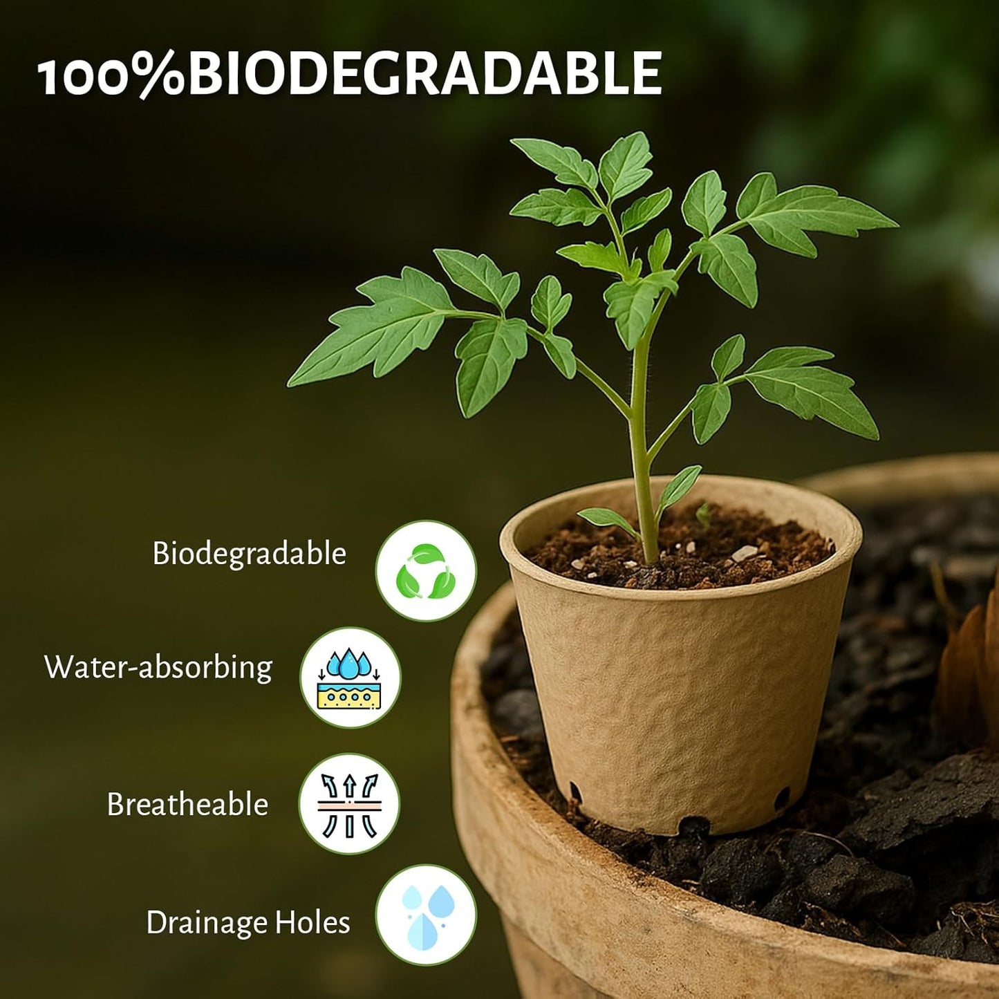 120 Packs 3.15 Inch Peat Pots, Biodegradable Pots for Seedlings with Drainage Holes, Herb Seed Starter