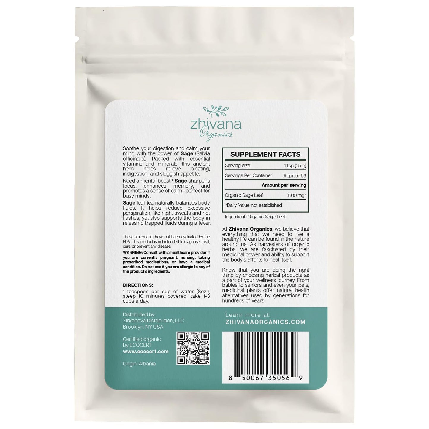 Organic Sage Leaf (4 oz.) (Salvia officinalis) – Loose Dried Leaves – Edible Grade for Tea, Seasoning & Herbal Uses