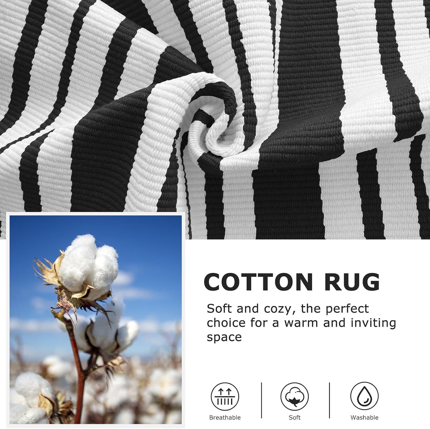 IOHOUZE Black and White Striped Rug 2'x3' Front Door Rugs, Small Washable Area Rug for Front Porch, Spring Summer Doormats Outdoor Indoor, Cotton Rugs for Entryway Porch Entrance