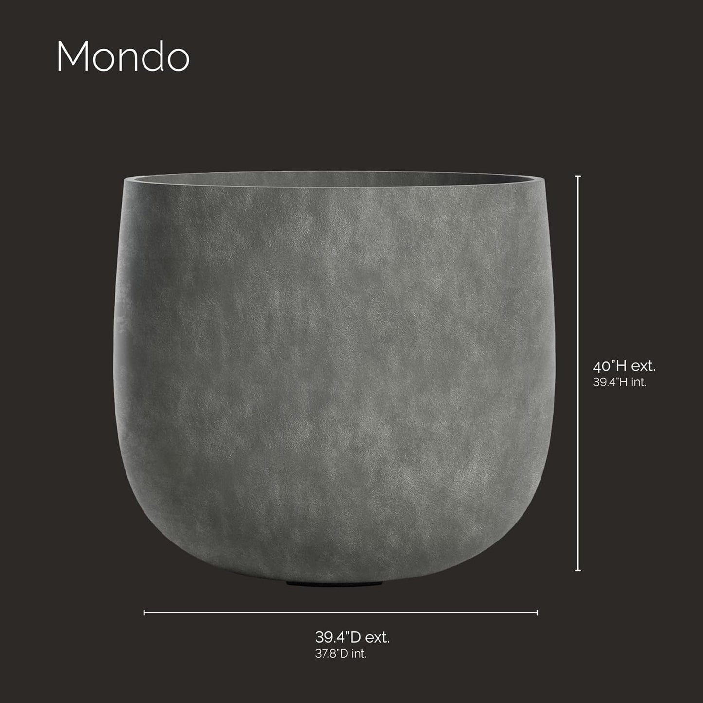 Mondo Large Planter – Grey Stone Finish – Fiberglass Indoor/Outdoor and Weather-Resistant Round Planter (39.4" D x 40" H Exterior, 37.8" D x 39.4" H Interior)