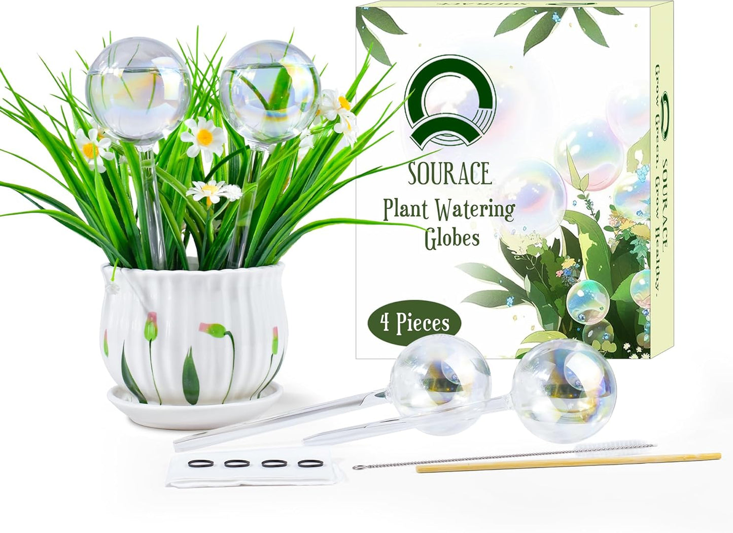 4PC Iridescent Self Watering Globes, Large Glass Rainbow Plant Watering Globes, Self Watering Planter Insert for Indoor and Outdoor, Plant Watering Blubs, Automatic Plant Waterer