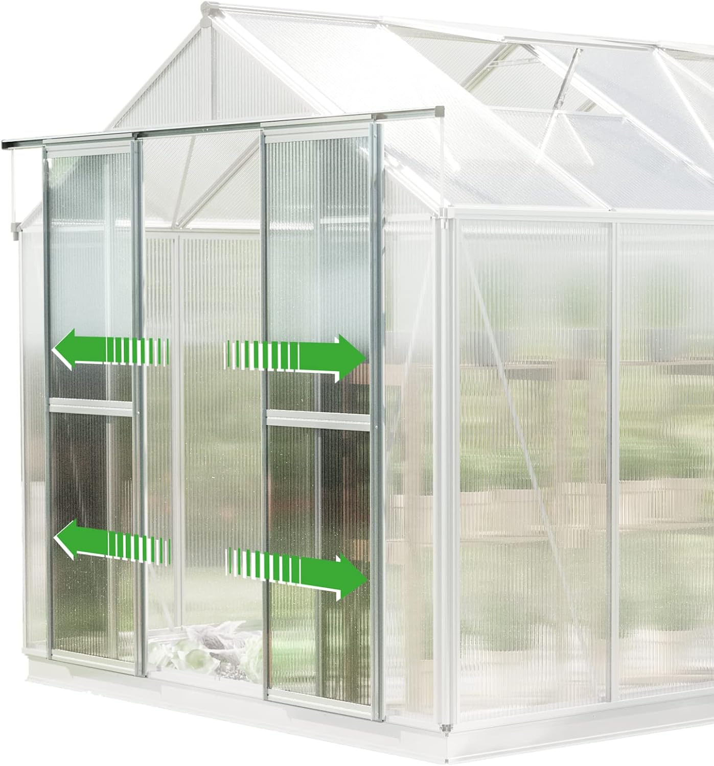 Greenhouse Saphir 6 Aluminum Frame 8.5 x 12.6 ft Approx. 6 mm Polycarbonate Panels - with Bonus Base Frame and Automatic Vent Opener