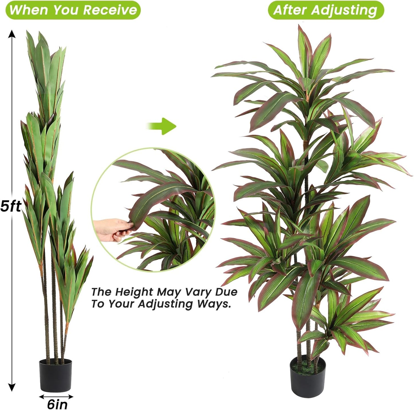 VIAGDO Dracaena Silk Plant Artificial 5ft Faux House Plants with Red Leaf Margin Fake Yucca Palm Trees in Pot Realistic Dragon Tree for Living Room Home Office Decor Indoor Outdoor