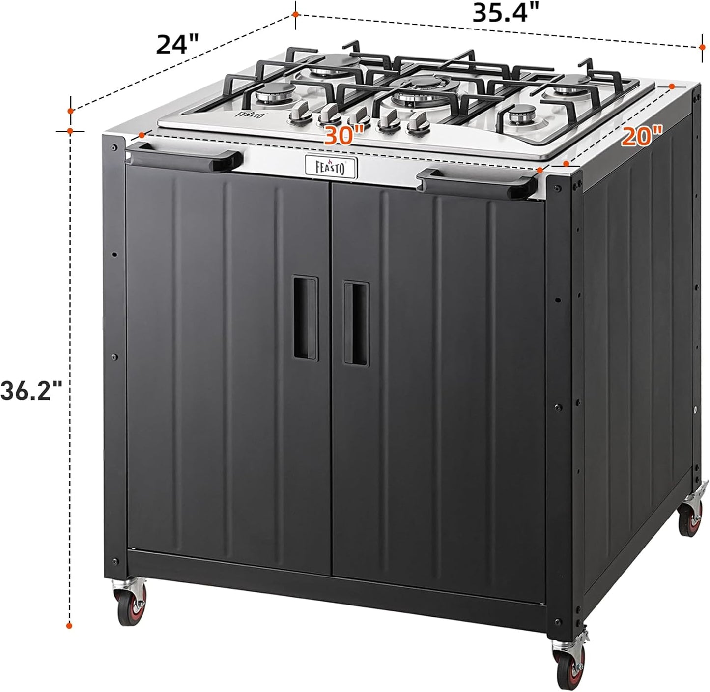 Gas Grill, Movable Outdoor Gas Stove Stainless Steel Top with Cabinet, 5 Burners with 36,200 BTUs, Outdoor Propane Grill for Outdoor Cooking, Ideal for Lawn & Garden, L35.4” x W24”