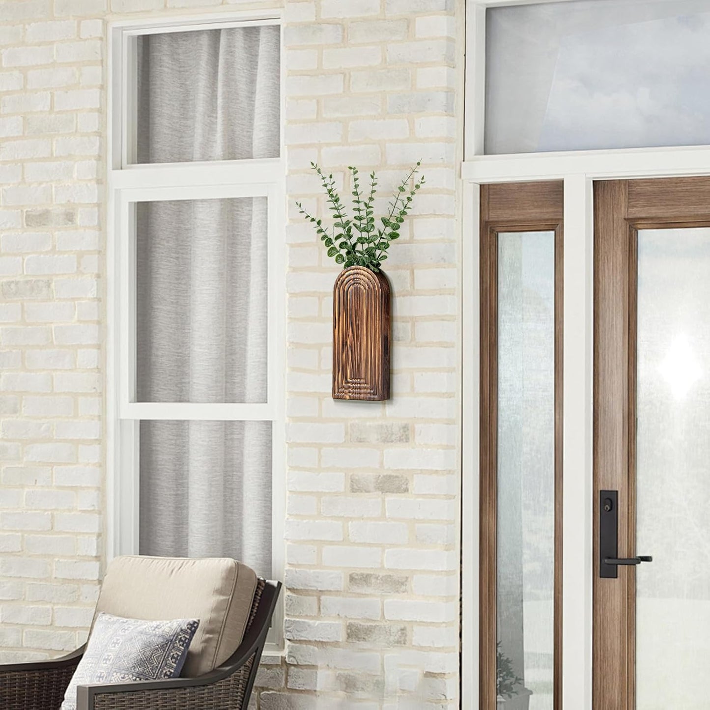 Wooden Wall Planter Vase Set of 2, Boho Hanging Planter for Indoor Plants & Flowers, Natural Wood Wall-Mounted Planters for Art Home Decor - Living Room, Bedroom, Bathroom, Patio (Brown)