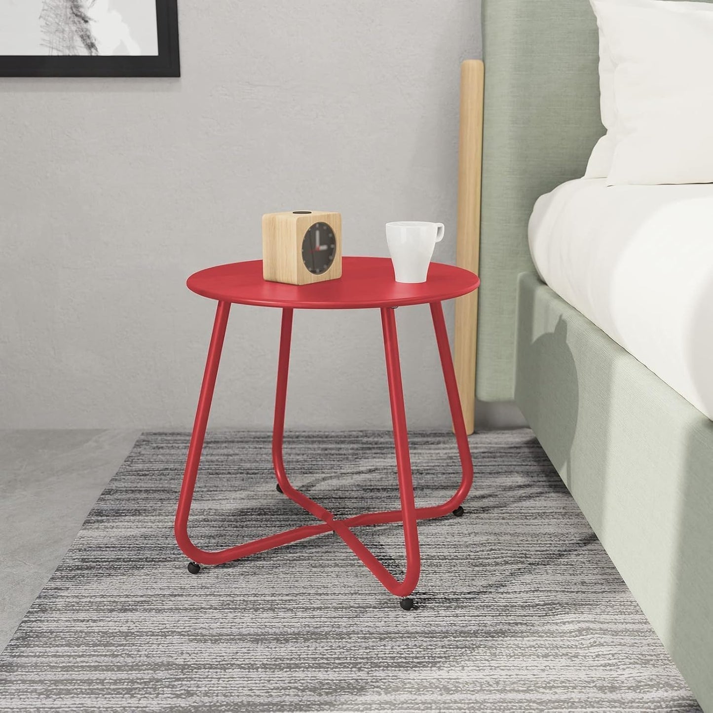 Dark Red Patio Side Table, 18" Weatherproof Steel Outdoor Indoor Side Table for Garden, Balcony, Pool & Tailgate, Rust-Resistant Lightweight Portable Patio End Table