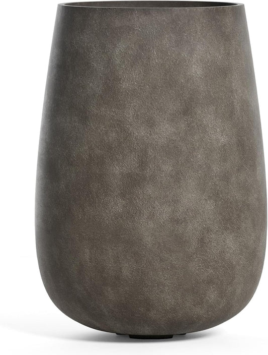 Mondo High Tall Planter – River Stone Finish – Fiberglass Indoor/Outdoor and Weather-Resistant Round Planter (25.6" D x 35.6" H Exterior, 20.3" D x 35.4" H Interior)