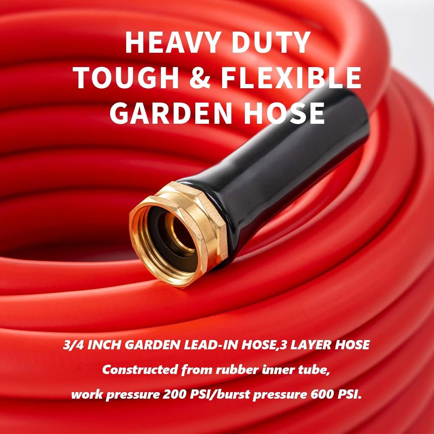 Garden Hose 10 ft x 3/4” Hot/Cold Heavy Duty Water Hose,-50°F to 190°F,Burst 600Psi Flexible Upgraded Rubber Hoses,3/4” Solid Fittings for All-weather Outdoor Lawn & Garden