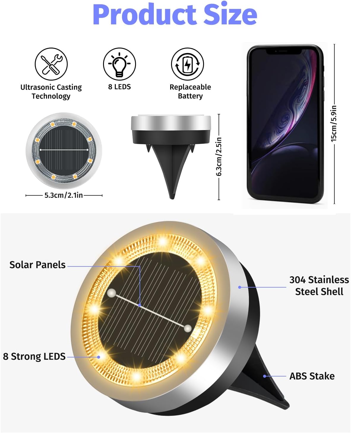 Mini Solar Ground Lights Outdoor 24 Pack Waterproof Upgraded Anti-Rust Solar Flat Garden Lights Stainless Steel Solor Powered Disc Landscape Light for Pathway Walkway Yard Lawn Patio-Warm White