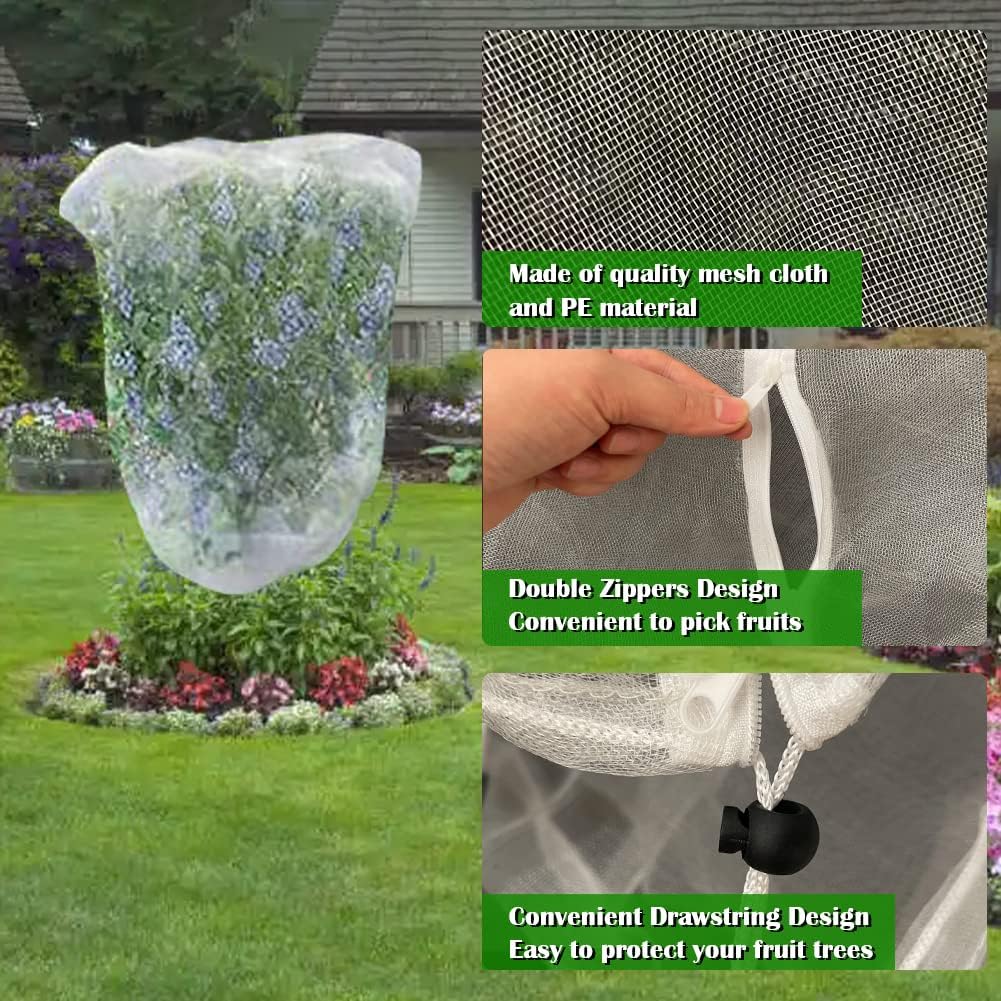 Fruit Tree Netting Covers with Zipper to Protect from Squirrels and Birds Large Netting for Fruit Trees Net Protection, Black, 10' x 13', 2 Pack
