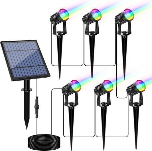 APONUO Christmas Solar Spot Lights Outdoor Color Changing,2 Colors Modes Metal Solar Landscape Lighting RGB Spotlights Waterproof 6-in-1 Wall Lamp for Patio, Pathway, Yard, Garden, Holiday Decoration