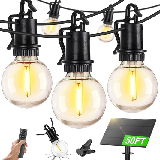 ZJOJO Solar Outdoor String Lights Waterproof, 50FT G40 Globe Patio Lights String Lights Solar Powered with 25 Edison Bulbs 2700K Shatterproof Hanging Lights for Porch Backyard Pergola Bistro