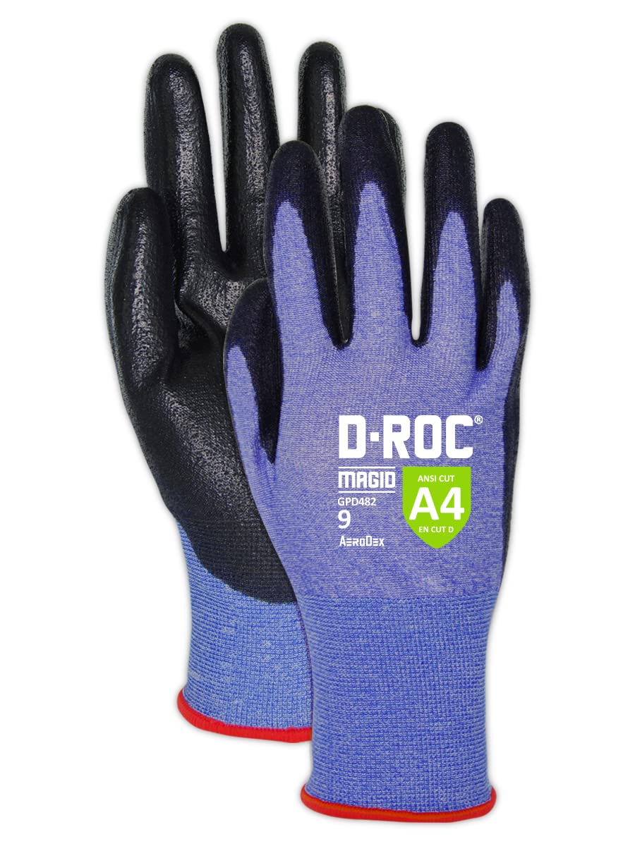 MAGID D-ROC ANSI A4 AeroDex Polyurethane Palm Coated Work Gloves, 1 Pair, Size 5/2XS, GPD482